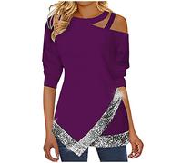 Keepink Sparkly Tops for Women UK Plus Size 8-22 Long Sleeve Glitter Shirts Sexy Cold Shoulder Dressy Top Loose Tunic Pullover Casual Jumpers Elegant Blouse for Party Evening