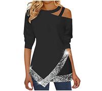 Keepink Sparkly Tops for Women UK Plus Size 8-22 Long Sleeve Glitter Shirts Sexy Cold Shoulder Dressy Top Loose Tunic Pullover Casual Jumpers Elegant Blouse for Party Evening