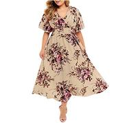 Keepink Summer Dresses for Women 2024 Plus Size Maxi Dress Floral Boho Dress Sexy V Neck Wrap Dresses Split Flowy Long Sundresses Casual Party Cocktail Dress Curvy Ladies Dresses