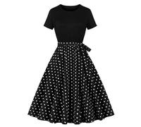 Keepink Summer Dresses for Women UK Petite Ladies Vintage 50s 60s Dresses Casual Short Sleeve Flare Dresses Vintage Swing Dress with Belt Empire Waist Cocktail Party Occasion Dresses Sale