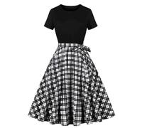 Keepink Summer Dresses for Women UK Petite Ladies Vintage 50s 60s Dresses Casual Short Sleeve Flare Dresses Vintage Swing Dress with Belt Empire Waist Cocktail Party Occasion Dresses Sale