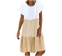 Keepink Summer Dresses for Women UK Plus Size V-Neck Short Sleeve Dress Trendy Stripe Print Dresses Ladies Casual Knee Length Dresses Baggy Shift Shirt Dress Beach Mini Dress