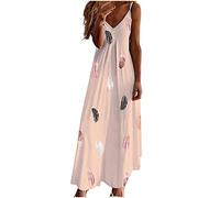 Keepink Summer Dresses for Women UK V Neck Sleeveless Maxi Dress Boho Floral Print Spaghetti Strap Tank Dress Loose Tunic Dresses Elegant Wedding Guest Dresses Casual Holiday Sundress