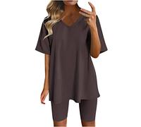 Keepink Summer Outfits for Women UK Short Sleeve Tops T-Shirts and Short Jogger Casual Track Suit 2 Piece Activewear Ladies Tracksuit Sets for Gym Running Walking Yoga Plus Size 8-18