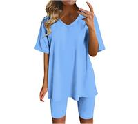 Keepink Summer Outfits for Women UK Short Sleeve Tops T-Shirts and Short Jogger Casual Track Suit 2 Piece Activewear Ladies Tracksuit Sets for Gym Running Walking Yoga Plus Size 8-18