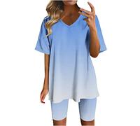 Keepink Summer Outfits for Women UK Short Sleeve Tops T-Shirts and Short Jogger Casual Track Suit 2 Piece Activewear Ladies Tracksuit Sets for Gym Running Walking Yoga Plus Size 8-18