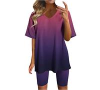 Keepink Summer Outfits for Women UK Short Sleeve Tops T-Shirts and Short Jogger Casual Track Suit 2 Piece Activewear Ladies Tracksuit Sets for Gym Running Walking Yoga Plus Size 8-18