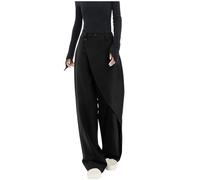 Keepink Summer Pants for Women UK Sales Loose High Waisted Solid Buttons Street Trendy Irregular Wide Leg Suit Pants Comfy Work Lounge Trousers for All Seasons S-XXL