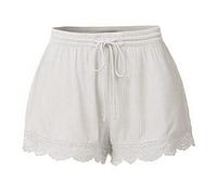 Keepink Summer Shorts for Women UK Plus Size Cotton Linen Shorts Solid Lace Shorts Loose Casual Shorts Elastic Drawstring Beach Shorts Tracksuit Bottoms Ladies Pyjama Shorts S-5XL