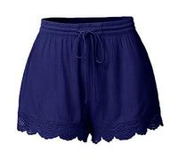 Keepink Summer Shorts for Women UK Plus Size Cotton Linen Shorts Solid Lace Shorts Loose Casual Shorts Elastic Drawstring Beach Shorts Tracksuit Bottoms Ladies Pyjama Shorts S-5XL