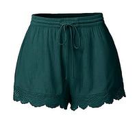 Keepink Summer Shorts for Women UK Plus Size Cotton Linen Shorts Solid Lace Shorts Loose Casual Shorts Elastic Drawstring Beach Shorts Tracksuit Bottoms Ladies Pyjama Shorts S-5XL