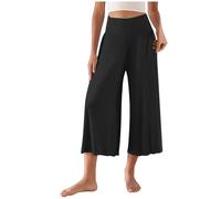 Keepink Summer Trousers for Women UK Baggy Wide Leg Yoga Pants Ladies 3/4 Length Trouser Flowy High Waisted Palazzo Pant Soft Comfy Modal Pajamas Bottoms Size 8-16 Clearance