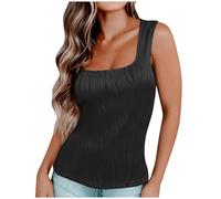 Keepink Summer Vest Tops for Women UK Square Neck Tank Top Textured Sleeveless Shirts Casual Slim Fitted Cami Shirts Strappy Tight Blouses Sexy Going Out Outfits Gym Workout Basic Tees