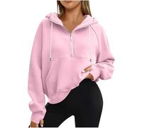 Keepink Sweatshirt for Women UK with Hood Pockets Half Zip Up Casual Pullover Plain Long Sleeve Tops Fleece Hoodies with Thumb Holes Oversized Jumpers Trendy Fall Winter Outfits 2024
