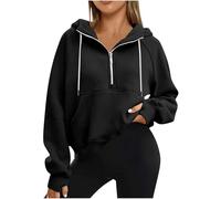 Keepink Sweatshirt for Women UK with Hood Pockets Half Zip Up Casual Pullover Plain Long Sleeve Tops Fleece Hoodies with Thumb Holes Oversized Jumpers Trendy Fall Winter Outfits 2024