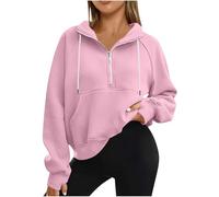 Keepink Sweatshirt for Women UK with Hood Pockets Half Zip Up Casual Pullover Plain Long Sleeve Tops Fleece Hoodies with Thumb Holes Oversized Jumpers Trendy Fall Winter Outfits 2024