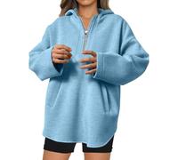 Keepink Sweatshirts for Women UK 1/4 Zip Long Sleeve Tops Solid Casual V Neck Jumper Elegant Tunic Long Hoodies with Pocket Lightweight Oversize Sweat Shirts Fall Trendy Outfits