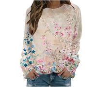 Keepink Sweatshirts for Women UK Vintage Floral Graphic Printing Long Sleeve Work Jumpers Loose Crewneck Casual Pullover Tops Ladies Classic Fall Spring Daily Outfits