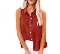 Keepink Tank Tops Women Cotton Linen Sleeveless Vest Elegant Blouse Oversized Button Up Lapel Shirts Ladies T Shirts and Vests Casual Dressy Blouses for Work Office Going Out Sale