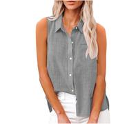 Keepink Tank Tops Women Cotton Linen Sleeveless Vest Elegant Blouse Oversized Button Up Lapel Shirts Ladies T Shirts and Vests Casual Dressy Blouses for Work Office Going Out Sale