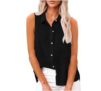 Keepink Tank Tops Women Cotton Linen Sleeveless Vest Elegant Blouse Oversized Button Up Lapel Shirts Ladies T Shirts and Vests Casual Dressy Blouses for Work Office Going Out Sale
