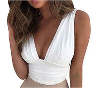 Keepink Tank Tops Women UK Sexy Deep V Neck Backless Shirts Summer Vest Tops Solid Sleeveless Crop Top Casual Camisole Shirts Fashion Y2k Slim Fit Tees Blouses Going Out Clothes