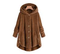Keepink Teddy Jackets Women Thick Fleece Hooded Coat Full Zip Winter Warm Coats Plus Size Plush Outerwear Cute Fluffy Button Hoodie Casual Sherpa Overcoats Pockets Faux Furry Cardigan