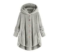 Keepink Teddy Jackets Women Thick Fleece Hooded Coat Full Zip Winter Warm Coats Plus Size Plush Outerwear Cute Fluffy Button Hoodie Casual Sherpa Overcoats Pockets Faux Furry Cardigan
