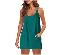 Keepink Tennis Dresses for Women with Shorts Summer Short Sundress Casual Sleeveless Romper Dress Adjustable Straps Hot Shot Mini Dress Athletic Workout Golf Dresses with Pockets S-3XL
