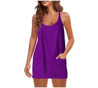 Keepink Tennis Dresses for Women with Shorts Summer Short Sundress Casual Sleeveless Romper Dress Adjustable Straps Hot Shot Mini Dress Athletic Workout Golf Dresses with Pockets S-3XL