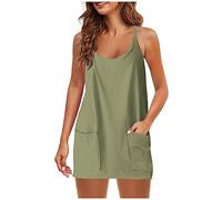 Keepink Tennis Dresses for Women with Shorts Summer Short Sundress Casual Sleeveless Romper Dress Adjustable Straps Hot Shot Mini Dress Athletic Workout Golf Dresses with Pockets S-3XL
