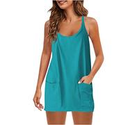 Keepink Tennis Dresses for Women with Shorts Summer Short Sundress Casual Sleeveless Romper Dress Adjustable Straps Hot Shot Mini Dress Athletic Workout Golf Dresses with Pockets 8-18