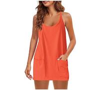 Keepink Tennis Dresses for Women with Shorts Summer Short Sundress Casual Sleeveless Romper Dress Adjustable Straps Hot Shot Mini Dress Athletic Workout Golf Dresses with Pockets 8-18