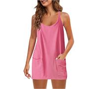Keepink Tennis Dresses for Women with Shorts Summer Short Sundress Casual Sleeveless Romper Dress Adjustable Straps Hot Shot Mini Dress Athletic Workout Golf Dresses with Pockets 8-18