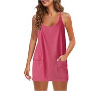 Keepink Tennis Dresses for Women with Shorts Summer Short Sundress Casual Sleeveless Romper Dress Adjustable Straps Hot Shot Mini Dress Athletic Workout Golf Dresses with Pockets 8-18