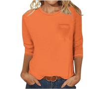 Keepink Three Quarter Sleeve Tops for Women UK Elegant Pullover Blouse Cute Printed/Solid T Shirts Crew Neck 3/4 Length Sleeve Tunic Shirts Loose Trendy Tshirts Cotton Gym Top 8-18