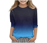 Keepink Tops for Teen Girls 3/4 Sleeve T Shirts Loose Casual Tunic Tops Soft Cotton T-Shirt Kids Pullover Blouse Basic Crew Neck Jumpers Cute School Vacation Shirt Tee 3-12 Years