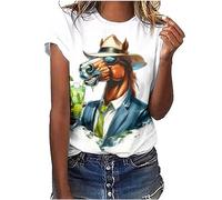 Keepink Tops for Women UK Summer Basic T Shirts 3D Graphic Print T-Shirt Animal Horses Cute Tee Short Sleeve Funny Tops Casual Loose Fit Tshirts Club Party Pullover Size UK 8-18