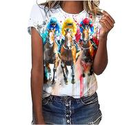 Keepink Tops for Women UK Summer Basic T Shirts 3D Graphic Print T-Shirt Animal Horses Cute Tee Short Sleeve Funny Tops Casual Loose Fit Tshirts Club Party Pullover Size UK 8-18