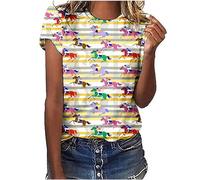 Keepink Tops for Women UK Summer Basic T Shirts 3D Graphic Print T-Shirt Animal Horses Cute Tee Short Sleeve Funny Tops Casual Loose Fit Tshirts Club Party Pullover Size UK 8-18