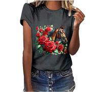 Keepink Tops for Women UK Summer Basic T Shirts 3D Graphic Print T-Shirt Animal Horses Cute Tee Short Sleeve Funny Tops Casual Loose Fit Tshirts Club Party Pullover Size UK 8-18