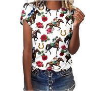 Keepink Tops for Women UK Summer Basic T Shirts 3D Graphic Print T-Shirt Animal Horses Cute Tee Short Sleeve Funny Tops Casual Loose Fit Tshirts Club Party Pullover Size UK 8-18