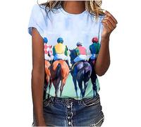 Keepink Tops for Women UK Summer Basic T Shirts 3D Graphic Print T-Shirt Animal Horses Cute Tee Short Sleeve Funny Tops Casual Loose Fit Tshirts Club Party Pullover Size UK 8-18