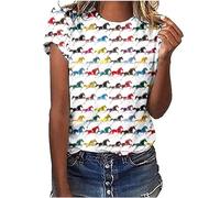 Keepink Tops for Women UK Summer Basic T Shirts 3D Graphic Print T-Shirt Animal Horses Cute Tee Short Sleeve Funny Tops Casual Loose Fit Tshirts Club Party Pullover Size UK 8-18