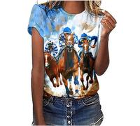 Keepink Tops for Women UK Summer Basic T Shirts 3D Graphic Print T-Shirt Animal Horses Cute Tee Short Sleeve Funny Tops Casual Loose Fit Tshirts Club Party Pullover Size UK 8-18