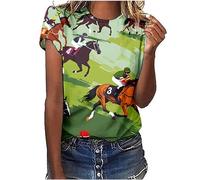 Keepink Tops for Women UK Summer Basic T Shirts 3D Graphic Print T-Shirt Animal Horses Cute Tee Short Sleeve Funny Tops Casual Loose Fit Tshirts Club Party Pullover Size UK 8-18