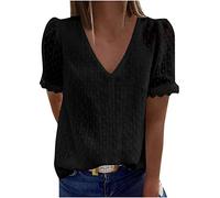 Keepink Tops for Women UK V Neck Chiffon Blouse Double Layers Mesh Shirts Loose Fit Short Sleeve T Shirts Dressy Casual Tunic Top Elegan Going Out Work Tshirts Trendy Lace Boho Clothing