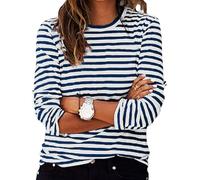 Keepink Tops & T-Shirts Womens Long Sleeve Tops Dressy Casual Crew Neck Blouses Trendy Stripe Color Block Tees Loose Tunic Top Athletic Fit Pullover Going Out Tee Shirts Clearance