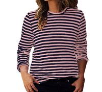 Keepink Tops & T-Shirts Womens Long Sleeve Tops Dressy Casual Crew Neck Blouses Trendy Stripe Color Block Tees Loose Tunic Top Athletic Fit Pullover Going Out Tee Shirts Clearance