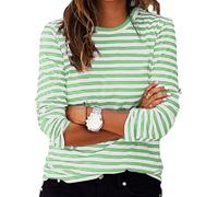 Keepink Tops & T-Shirts Womens Long Sleeve Tops Dressy Casual Crew Neck Blouses Trendy Stripe Color Block Tees Loose Tunic Top Athletic Fit Pullover Going Out Tee Shirts Clearance